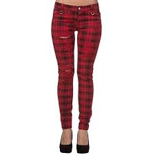 Black And Red Checkered Pants Women S Red Banned Ripped Tartan Plaid Check Emo Punk Skinny Jeans 35 Liked On Polyvore Feat Womens Jeans Skinny Banned Clothing Destroyed Skinny Jeans