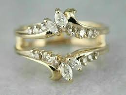 1 Ct Marquise Round Diamond Engagement Enhancer Wrap Ring 14k Yellow Gold Over Jewel Unique Diamond Engagement Rings Spike Earrings Round Diamond Engagement