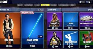 All marvel (66) legendary (133) epic (553) rare (925) uncommon (542) star wars (17) gaming legends (4) dc (16) icon (29) dark (8) slurp (6). Fortnitefanaticfan On Twitter If They Ever Do A Star Wars Event Would You Be Getting All Of These In The Item Shop Fortnite Epicgames Starwars Hansolo Lightsaber Chewbacca Staff Millenniumfalcon Lando Lightsaberfight
