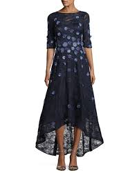 Rickie Freeman for Teri Jon Floral Lace High-Low Cocktail Dress, Navy |  Neiman Marcus