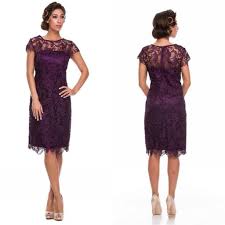 2015 Lace Dress Purple Knee Length Mother Of The Bride Dresses Short Sleeve Plus Size Mother Bride Dress Lace Bride Dress Patterns Mother Of The Bride Dresses