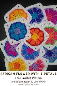 8 Petal African Flower Pattern Is Fun And A Great Granny Square Introduction Knit And Crochet Daily Crochet Square Patterns Crochet Flower Squares Crochet African Flowers