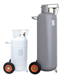 Steel propane tank, capable of holding just under 25 gallons of propane. Home Flame King
