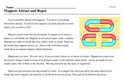 Kids flex their physical science knowledge by classifying items as solids or liquids in this 4th grade states of matter worksheet. Magnets Attract And Repel Reading Comprehension Worksheet Edhelper