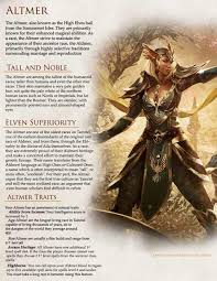 I Made The Elder Scrolls Races In 5e For A Campaign I M Working On My First Homebrew So Grammer Balance And Format Might Not Be Up To Par But I Had Fun