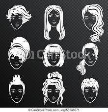 Find out the latest and trendy hairstyles for women at the flattering hairstyles for round faces skillfully mask the width of round faces, shaping them into. Vector Set Of White Women Avatar Hairstyles Stylized Logo Set Female Hair Style Icons Emblem On The Transperant Alpha Canstock