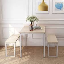 Extension dining table extensions color black dining chairs shape wood glass modern furniture. Table Chair Sets Apartment And Farm House Black Cafeteria 3 Pieces Farmhouse Kitchen Table Set With Two Benches Metal Frame And Mdf Board Dining Room Table Set Modern Furniture For Home
