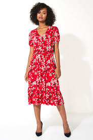 Shop for customizable floral pattern clothing on zazzle. Floral Print Tiered Midi Dress In Red Roman Originals Uk