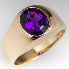 Mens amethyst ring, cushion cut amethyst ring, gold amethyst ring, men pinky ring, purple amethyst jewelry aa quality amethyst, gift for him. 3 Carat Mens Oval Cut Amethyst Ring In 14k Yellow Gold