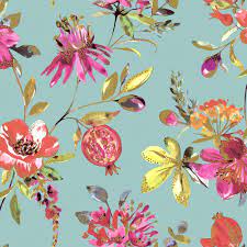 Walls Republic Bright Blossoms Vinyl Strippable Wallpaper Covers 57 Sq Ft R6139 The Home Depot Floral Wallpaper Teal Wallpaper Blossom Wallpaper