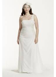 Available at david's bridal see. One Shoulder Chiffon Plus Size Wedding Dress David S Bridal