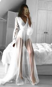 Sheer Long Sleeve Deep Plunge Neckline See Through Lace Elegant Maxi Dress Details Polyester Lace Imp White Lace Bodysuit Evening Dress Fashion Bodysuit Dress