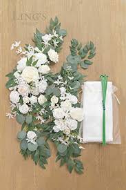 Attach flowers to a wedding arch in forest style. Ling S Moment Artificial Wedding Arch Flowers Kit Pack Of 3 2pcs Ivory Greenery Aobor Floral Arrangement With 1pc Semi Sheer Swag For Ceremony And Reception Backdrop Decoration Pricepulse