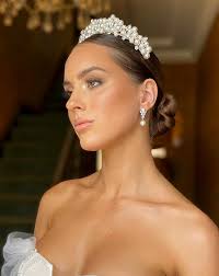 Bridal earrings timeless crystal and round drop pearl