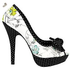 Black And White Polka Dot Heels Womens Show Story Green Peeptoe Floral Print Black White Polka Dot Pumps Lf30476gr41 10us Green Show Story Pumps For Women Amazon P Womens Shoes Pumps Heels Pumps