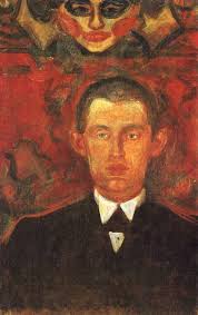 Self-Portrait Beneath Woman's Mask by Edvard Munch