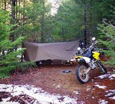 My Camp Saturday Night All Cozy In My Warbonnetoutdoors Superfly Tarp And Motorcycle Camping Motorcycle Camping Gear Adventure Bike