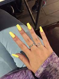 Yellow stiletto nail art with sunflowers. Yellow Coffin Nails Acrylic Nails Yellow Yellow Nails Acrylic Nails