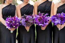 Purple Bridal Bouquets Orchids Black Bridesmaids Dresses These Are The Bouquets I Want For My Purple Bridesmaid Dresses Purple Wedding Bridal Party Bouquets