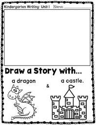 Kindergarten Writing Prompts Drawing A Story Dragon And Castle Kindergarten Writing Prompts Kindergarten Writing Kindergarten Writing Activities