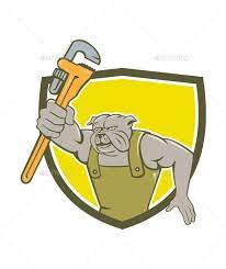 Bulldog Plumber Monkey Wrench Shield Cartoon Retro Illustration Cartoon Styles Monkey Wrench