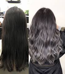 Before After Gray Balayage Gray Hair Highlights Grey Ombre Hair