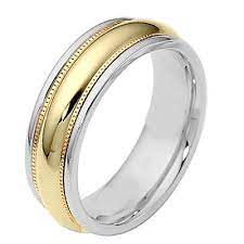 18k Two Tone White Yellow Gold Wedding Band Mens Man Domed Milgrain Ring 65mm Ebay In 2021 Mens Wedding Rings Wedding Rings Mens Gold Wedding Band