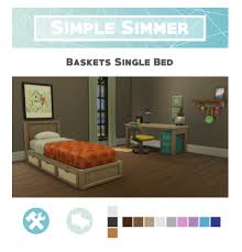 Baskets Single Bedframe By Simplesimmer Via Tumblr Bedroom Sims 4 Ts4 Maxis Match Mm Cc Pinned By Sueladys Sims 4 Beds Single Bed Frame Bed Frame
