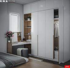 Modern wardrobe with dressing table and cabinets including mini refrigerator #interior_designers #modular_cabinets #slider_wardrobes #sliding_door_system #sliding_door_track #sliding_wardrobe_door #wardrobe_with_sliding_doors #wardrobes. Contemporary Fitted Wardrobe Cabinets With A Built In Dressing Table And Shelves Excellent Use O Wohnkultur Schlafzimmer Kleiderschrank Design Schrank Design