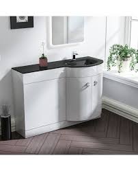 Eclife white bathroom vanity cabinet and sink units modern stand pedestal with square white ceramic vessel sink, chrome bathroom solid brass faucet and pop up drain combo, with mirror (a07b02w). Braxter Bathroom D Shape Black Glass Basin Vanity Wc Unit Cabinet 1100 Right Hand