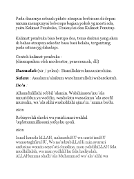 Innalhamdalillahi nahmaduhu wanasta'iinuhu wanastaghfiruhu wana'udzubiillah minsyurruri 'anfusinaa waminsayyi'ati 'amaalinnaa manyahdihillah falah mudhillalah wa man yudhlil falaa haadiyalah. Contoh Kata Pembuka