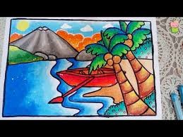 Cara Mudah Menggambar Dan Mewarnai Pemandangan Pantai Dengan Gradasi Warna Oil Pastel Youtube Pemandangan Seni Krayon Lukisan