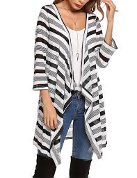 Black And White Striped Cardigan Sweater Women S Kimono Striped Open Front 3 4 Sleeve Drape Cardigan Black And White C2183lnsyms Striped Cardigan Sweater Womens Long Vest White Sweater Outfit