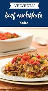 Velveeta Beef Enchilada Bake Creamed Corn Melted Velveeta And Diced Tomatoes Make This Beef Enchilada Dish A Sur Beef Enchiladas Recipes Velveeta Recipes