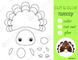 Las fichas educativas para recortar ayudan a los niños en sus destrezas motrices de manos y dedos. Para Colorear Libro Cortar Y Pegamento Pavo Bebe Juego De Vector De Stock Crushpixel