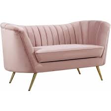 Blush Pink Velvet Channel Tufted Loveseat Sofa Gold Legs Pink Loveseat Love Seat Tufted Loveseat