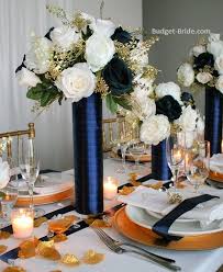 Tall Reception Centerpieces Made With Navy Ivory And Gold Gold Wedding Centerpieces Navy Wedding Centerpieces Wedding Floral Centerpieces