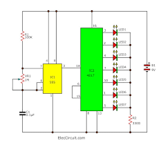 Basic ic 4017 pinout connection diagram. Led Chaser Circuit With Pcb Layout Running Lights Eleccircuit Com