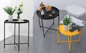 When the tray top is in place, it can be used as a bedside table or coffee table, and when the tray top is removed, it becomes a regular tray that can be used to carry items. Metal Side Table Round End Sofa Table Detachable Tray Top Garden Terrace Balcony Home Garden Furniture Com Tables