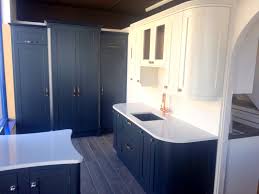 Larders have almost overtaken the kitchen island as being top of people's kitchen wish lists. Ex Display Bespoke Painted Shaker Kitchen With Larder Unit And Quartz Worktops The Used Kitchen Company