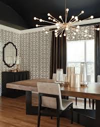 A dining room oozing with elegance with its dining table set, walls and tray ceiling lighted by a romantic ceiling lighting. 10 Latest Dining Room Ceiling Designs To Try In 2021