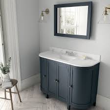 By cleverly combining a basin units and cabinet into one handy bathroom storage solution, you can keep your bathroom essentials hidden away, yet easily accessible. Elation Etienne 1200mm Indigo Curved Vanity Unit Splash Back Jet Worktop