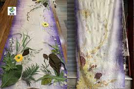 eco print 羊毛花葉移印染 printed shower curtain prints green