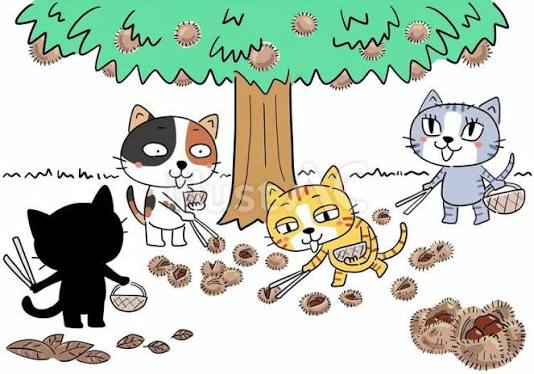 栗拾いする4匹の猫イラスト - No: 24292777｜無料イラスト・フリー素材なら「イラストAC」