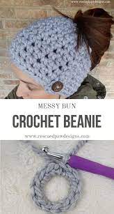 Free Messy Bun Ponytail Hat Crochet Pattern Crochet Beanie Pattern