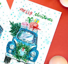 Christmas Card Instant Download Blue Volkswagen Beetle Bug Christmas Card Xmas Card Chris Christmas Card Template Digital Holiday Cards Holiday Card Display