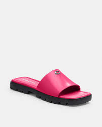 Coach Women'S Olivea Quilted Leather Slide Sandals - Black | Allsole