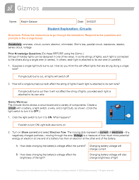 I have included a complete answer key for your convenience! Solution Student Exploration Circuits Gizmos Worksheet Studypool