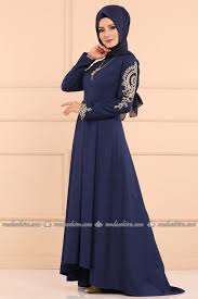 Modaselvim Abiye Gold Gupurlu Peplum Abiye 4912 Ay342 Indigo