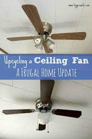 You can use enamel and house paints sold in spray cans to makes the painting process faster and to give a glossy finish to the blade's surface. Upcycling A Ceiling Fan With Spray Paint Happy Frugal Mama